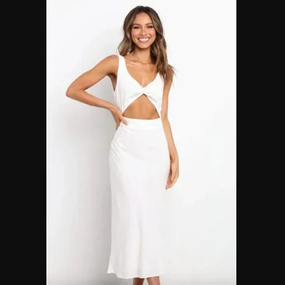 Petal & Pup White Apollo Twist Front Cut Out Midi Dress 2 - Picture 12 of 14